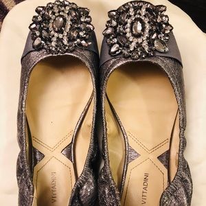 Adrienne Vittadini Silver Embellished Flats